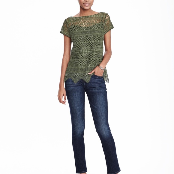Banana Republic Mixed Lace SS Top - Green (NWT) - Picture 3 of 10